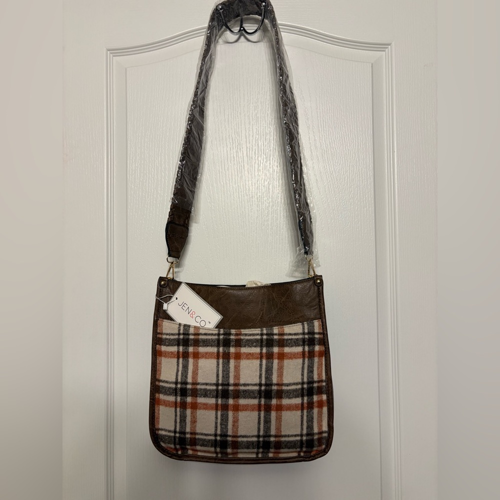 Jen & Co Brown and Orange Plaid Crossbody Bag